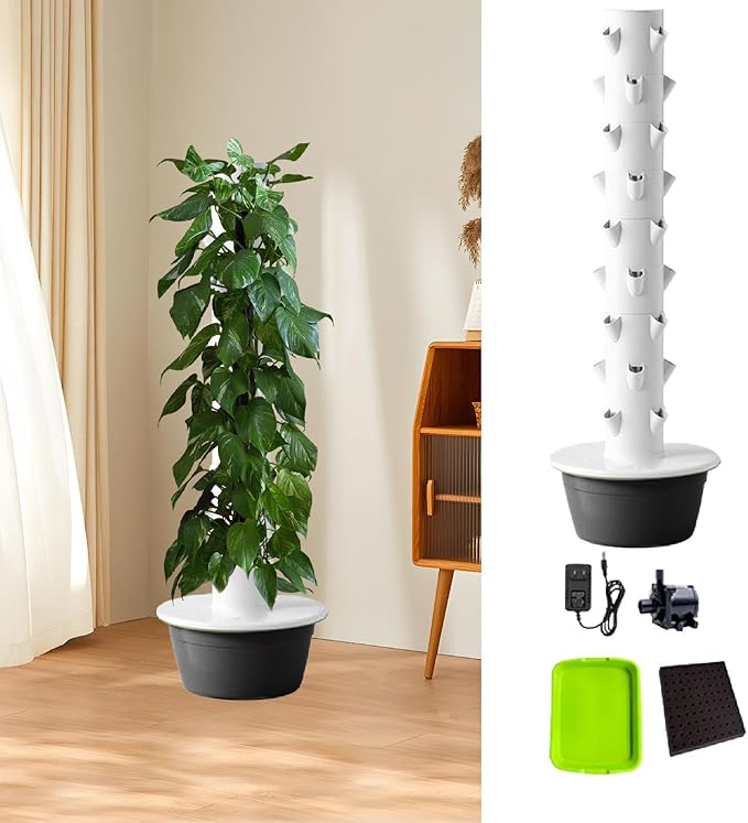 Hydroponics Growing System Hydroponic Tower Nursery Planter Plant Germination Kit Vertical Garden Planter for Flowers Peppers Black L