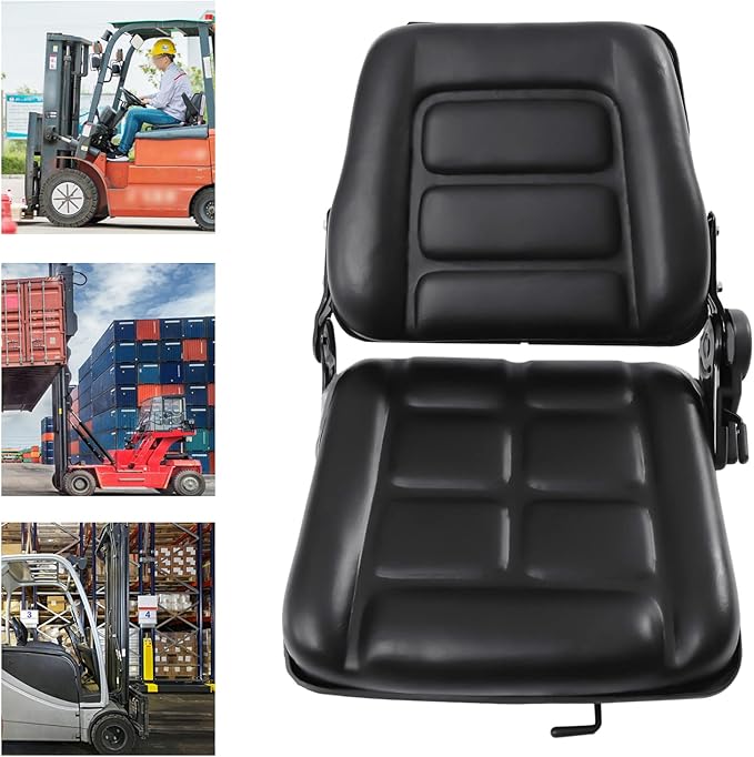 Universal Forklift Seat Garden Lawn Mower Seat w/Seat Belt Foldable PVC Tractor Suspension Seat w/Adjustable 35-175° Backrest &amp 0-2.76 Slide Rail Replacement Seats for Heavy Machinery