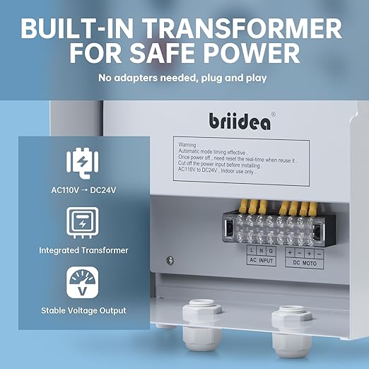 Briidea Greenhouse Roll Up Motor Timer Controller 7-Day Programmable AC110V to DC24V Transformer Auto/Manual Modes Dual Output for Side &amp Roof Curtain Film Roll-Up IP65 Waterproof