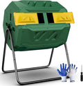 SUPER DEAL Outdoor Composter Bin 43 Gallon Dual Chamber Composter Tumbler 360° Rotating BPA Free with Sliding Doors Heavy Duty Steel Frame for Garden Yard Kitchen Waste Green