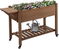 Outsunny Raised Garden Bed with 8 Grow Grids Wooden Outdoor Plant Box Stand with Folding Side Table and Wheels 49 x 21 x 34 for Vegetables Flowers Herbs Brown