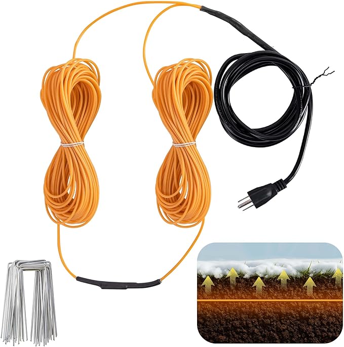 Adnee 118Ft Thermostatic Soil Heating CableRubber Heating Warming Cable with Thermostat and Ground StakesPlant Soil Heater Cable for Cold FrameGradenGreenhouse Seed Grow