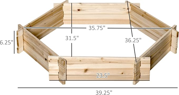 Wooden Raised Garden Bed Hexagon Screwless for Outdoor Plants Vegetables Flowers Herbs 39 x 36 x 6 Natural Wood