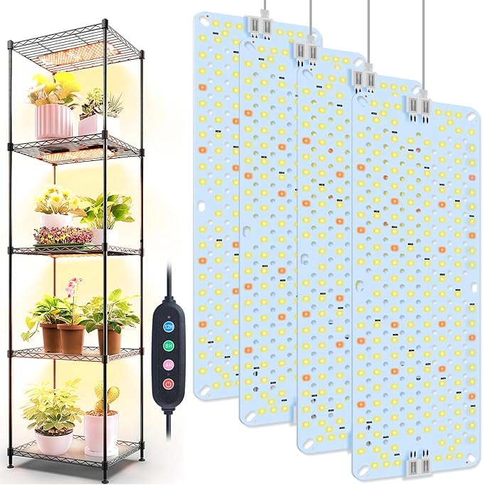 4Panel Grow Lights for Indoor Plants Seed Starting Veg Pot Plants Bonsai with Timer 4/8/12/16/20H Ultra-Thin Under Cabinet &amp Shelf Full Spectrum LED Plant Growing Lamps Multi-Panels Free Con