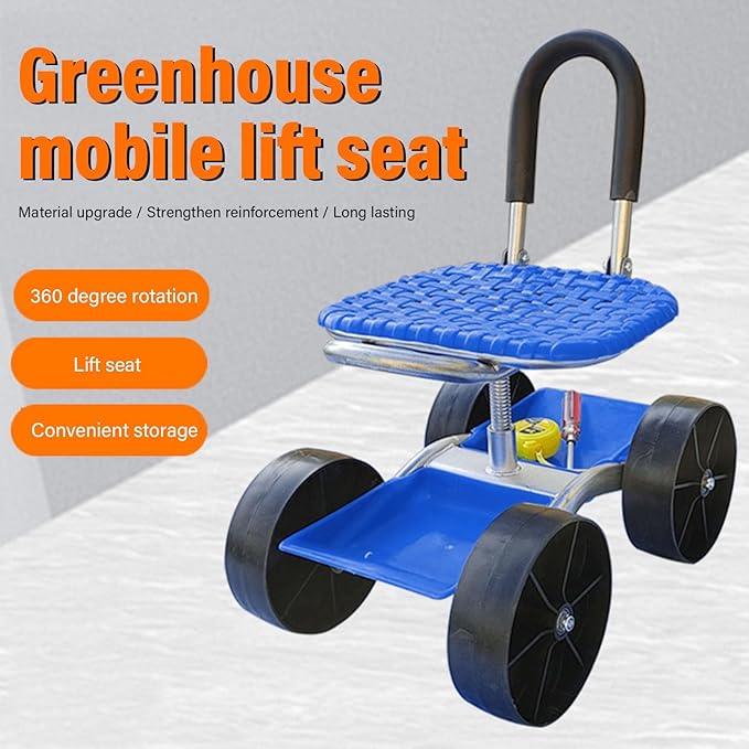 Pssopp Garden Cart Rolling Work Seat360 Degree Swivel Seat Garden Rolling Stools with Wheels for Outdoor Patio Yard Planting Work Scene