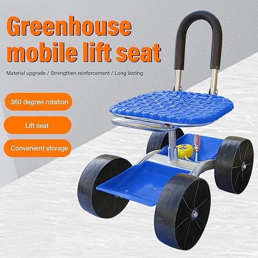 Garden Seat with Wheels Rolling Gardening Stool with Adjustable 360° Swivel Seat Ergonomic Backrest Outdoor Lawn Yard Rolling Work Seat for Gardening Planting Digging