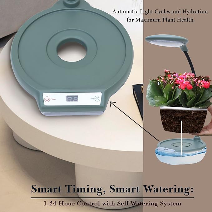 Indoor Garden Growing System Self-Watering Plant Base Smart Gardening System with 17W LED Grow Light &amp Auto Timer for Vegetables Herbs (No Seeds Pot Not Included)