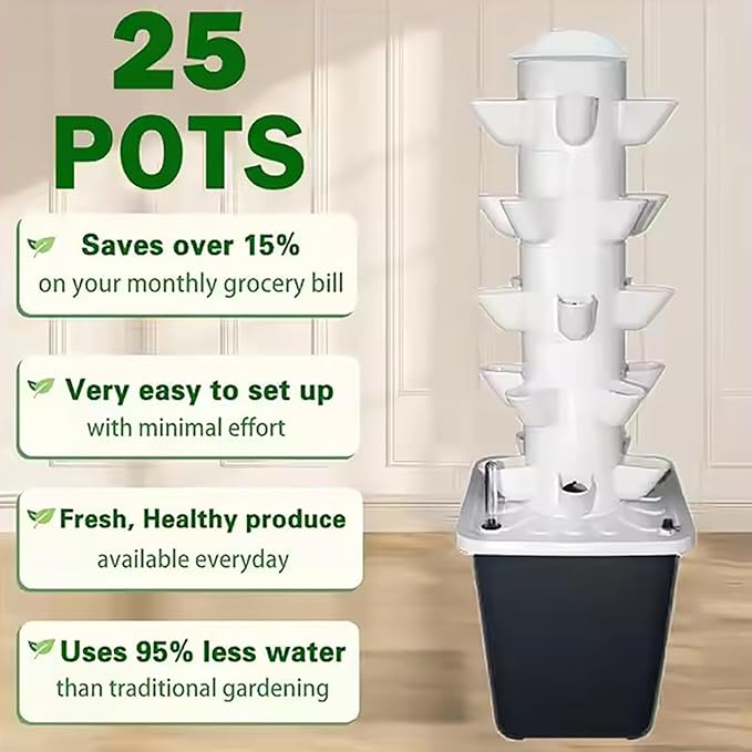 2025 Hydroponic Tower Vertical Garden Planter Tower Hydroponics Growing System Kit with Water Pump Timer Smart Watering Food Grade for Herbs Fruits and Vegetables