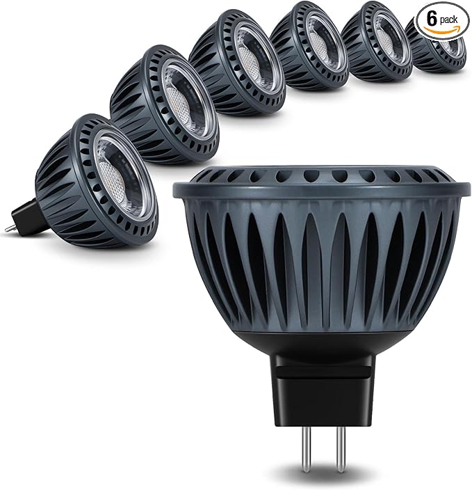 Gardencoin MR16 LED Light Blub 5W 4000K Netural White 450 Lumens Dimmable Aluminum Housing Low Voltage 12V InputGU5.3 bi-pin Light Bulbs for Landscape &ampAccent Lighting Indoor/Outdoor Use6-Pa