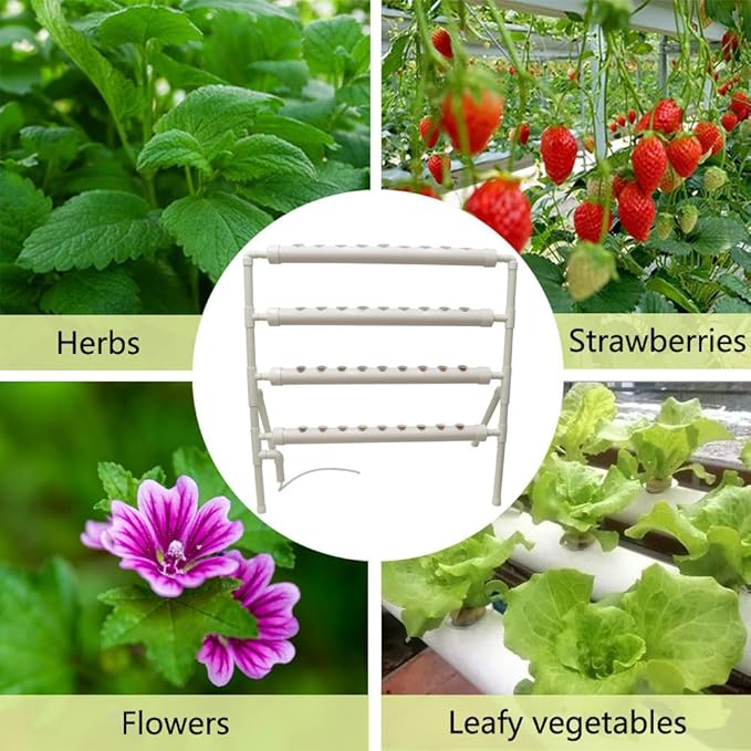 INTBUYING Hydroponics Growing System 36 Holes 4 Pipes 4 Layer Plant Site Grow Kit Hydroponics Gardending System Ladder Style Inner Set Hose with Water Pump Nest Basket and Sponge