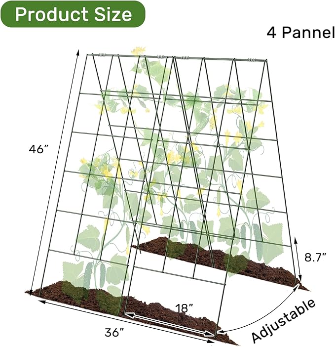 AGTEK 2 Packs 18 x 46 Foldable Cucumber Trellis with Zip Ties Plant Support A Frame Metal Trellis for Cucumber Climbing Plants Vegetable Flowers