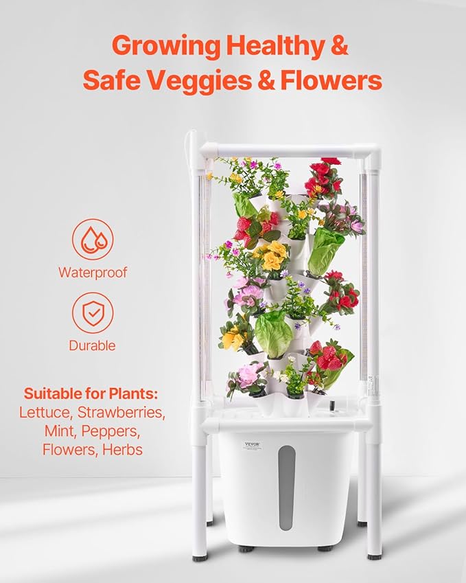 VEVOR Hydroponic Growing System with Grow Light 30 Pods Vertical 6 Tiers Hydroponic Tower Home Hydronic Garden with Water Pump Plants Germination Kit for Indoor Herbs Fruits and Vegetables