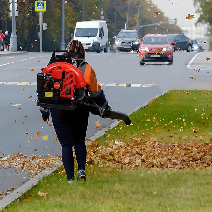 Backpack Leaf Blower 63CC 665CFM 2 Stroke Gas Leaf Blower Leaf Blower with Air Cooling Gasoline Backpack Blowers Gas Powered Snow Blower for Outdoor (EB650-Red)