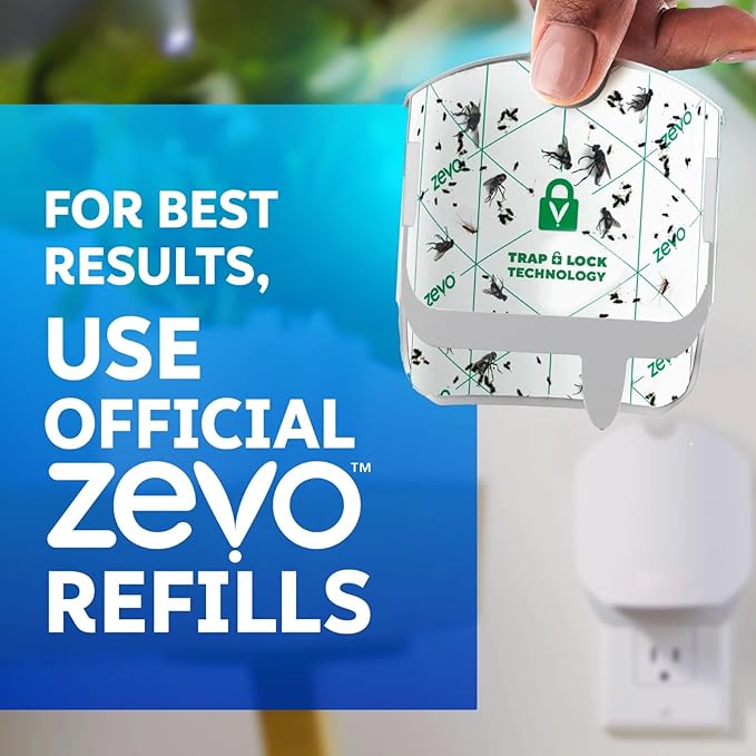 Zevo Compact Flying Insect Pesticide Device Refills: Easy Mess-Free Solution for Small Spaces - Light Trap Catches &amp Kills House Flies Fruit Flies Gnats (2 Refills Cartridges)