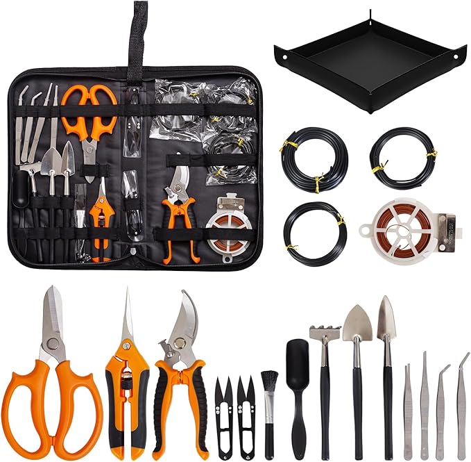 Bonsai Tools Kit 20 Pcs Garden Tools Set for Beginner Gardening Gift for Women Men Includes Bonsai Wire Kit Plant Mat Pruning Shears Bonsai Scissors Succulent Tools in Leather Storage Bag