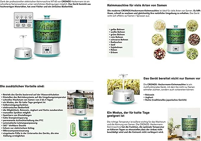 Electric Bean Sprout Maker with Smart Watering System and Constant Temperature Control - Large Capacity Seed Germination Device for Sprouting Beans and Seeds (Two Tiers)