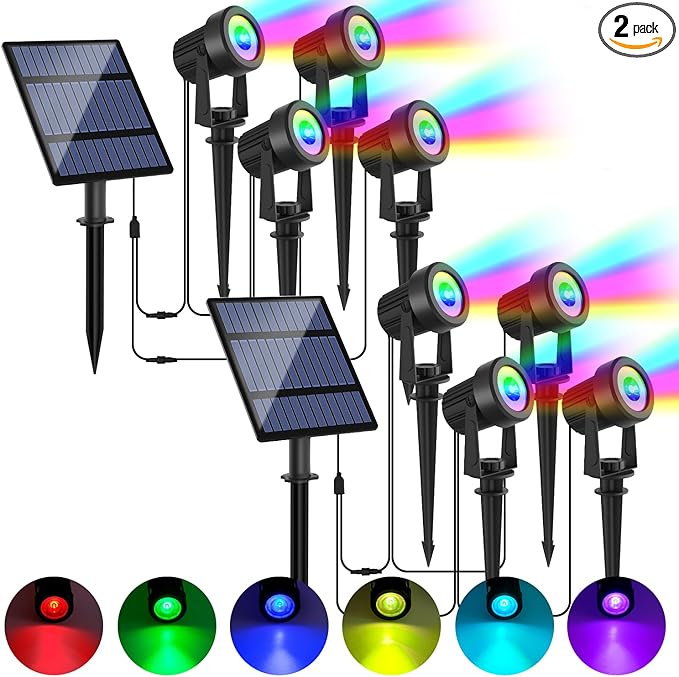 Solar Spotlights Outdoor Waterproof RGB Landscape Spotlights Christmas Decorative Solar Spot Lighting for Garden Yard Pathway Lawn Poolside Party 4-in-1 Mounted (RGB 2 Pack)