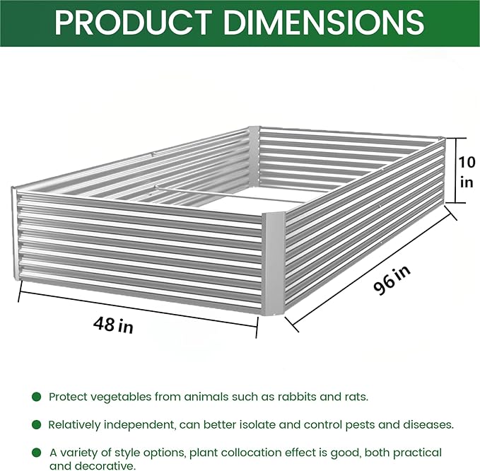 FRIZIONE 3pcs 8x4ft Galvanized Raised Garden Bed OutdoorAbove Ground Garden Bed for VegetableMetal Raised Beds for FlowerSteel Raised Beds for Gardening