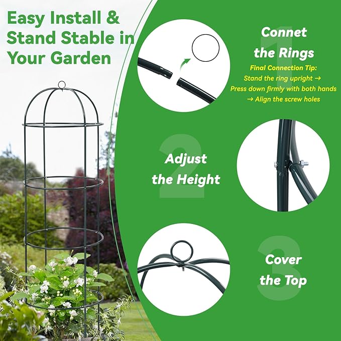 Large Trellis Garden Obelisk Trellis for Climbing Plants Outdoor 69 Metal Trellises for Tomato Cucumber Grape Clematis Rose Vine Support Heavy Duty Fit 25-Gallon Container Raised Bed Freestanding