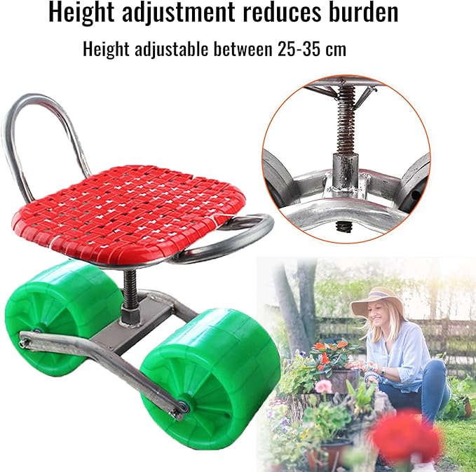 360 ° Swivel Seat Rolling Work Seat Mobile Seat Gardening Tools with Comfort Cushion Mobile Garden Seat Garden Supplies for Planting Garden Outdoor Yard