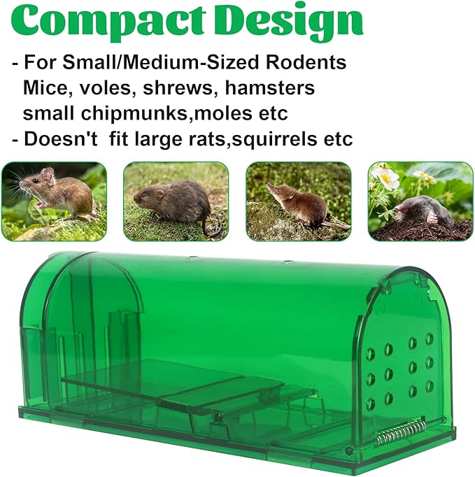 Large Humane Mouse Traps Reusable Rat Traps for Indoor/Outdoor - Safe for Kids/Pets and NO Kill for Small Rodent Voles Hamsters Moles That Works Catch and Release - 2 Pack