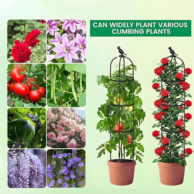 Metal Obelisk Garden Trellis Outdoor Indoor Steel Round Frame Patio Yard Rustproof Sturdy Plant Support for Climbing Vines Clematis Jasmine Vegetable Rose Flowers Stands(BlackD11xH33.5in/D28xH85CM)