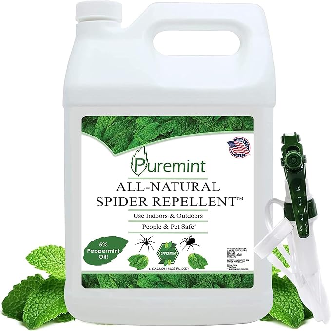 Puremint Spider Repellent Natural 5% Peppermint Oil Spray Kills &amp Deters All Types of Spiders and Insects Indoor and Outdoor Use 128 fl oz Gallon