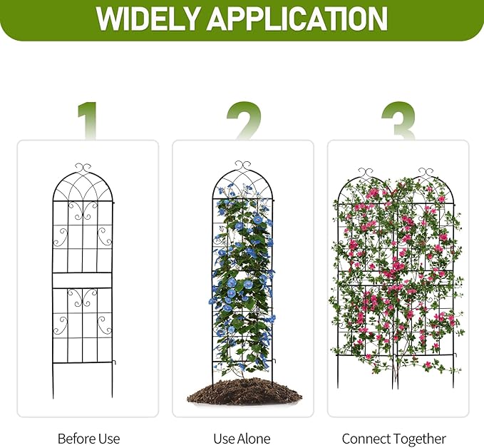 Garden Trellis2 Pack 16 x 61Garden Trellis for Climbing Plants Black Metal Gardening Trellis Outdoor Decorative Flower Trellis for Roses Vine Vegetables Support