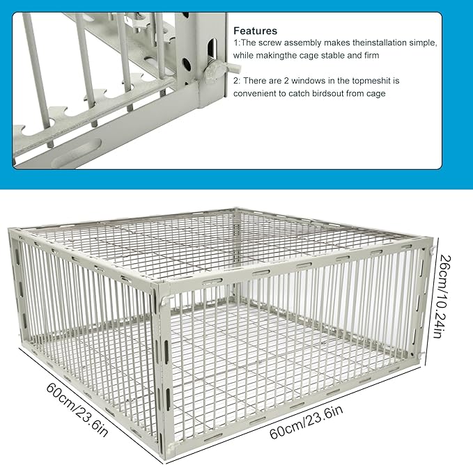 Pigeon Trap Cage with Escape-Proof Design – Auto Bird Trap Cage for Pigeons and Small Birds | Multi-Catch Pigeons Birds Traps for Sale with Well Anti-Rust Baking Paint- L Size
