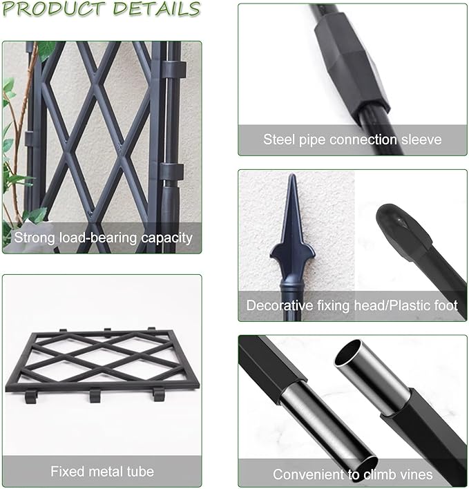 Garden Trellis for Climbing Plants Black Metal Flower Rose Stand Plant Support Frame Folding Outdoor Screen Trellis(60CMx150CM(2FTx5FT))