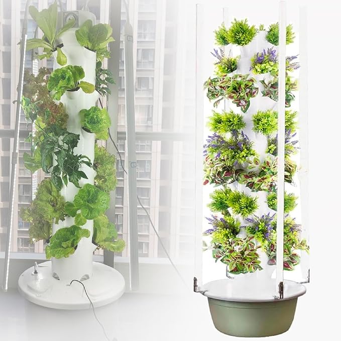 Hydroponics Tower Garden Growing Sys-TEM Vertical Garden Planter Indoor Smart Garden Kit with Pump and Movable Water Tank for Home Garden 9thfloor