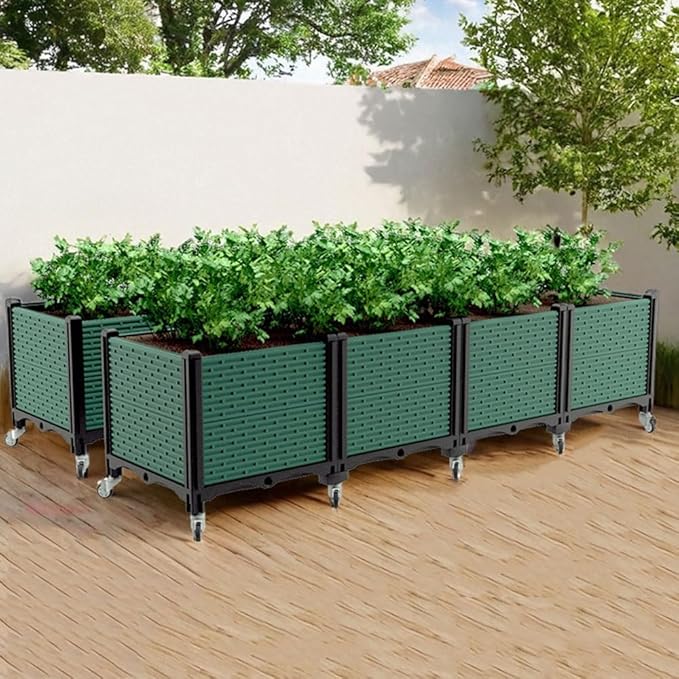 Raised Garden Bed with Wheels Outdoor Outdoor Raised Planter Box Indoor Outdoor Planters w/Self-Watering Design for Vegetables Grass Lawn Yard(B)