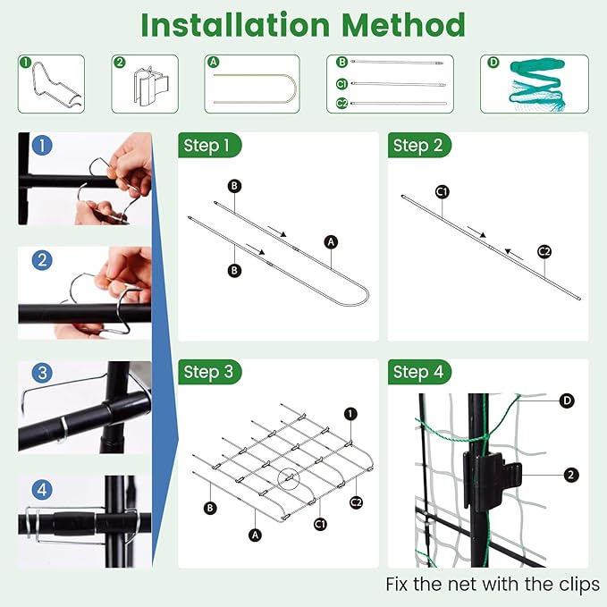 71” x 71” Trellis for Climbing Plants Outdoor U-Shaped Metal Garden Arched Trellis with Netting Sure-Clips &amp Ground Stakes Cucumber Trellis for Vegetable Fruit Flower Vine