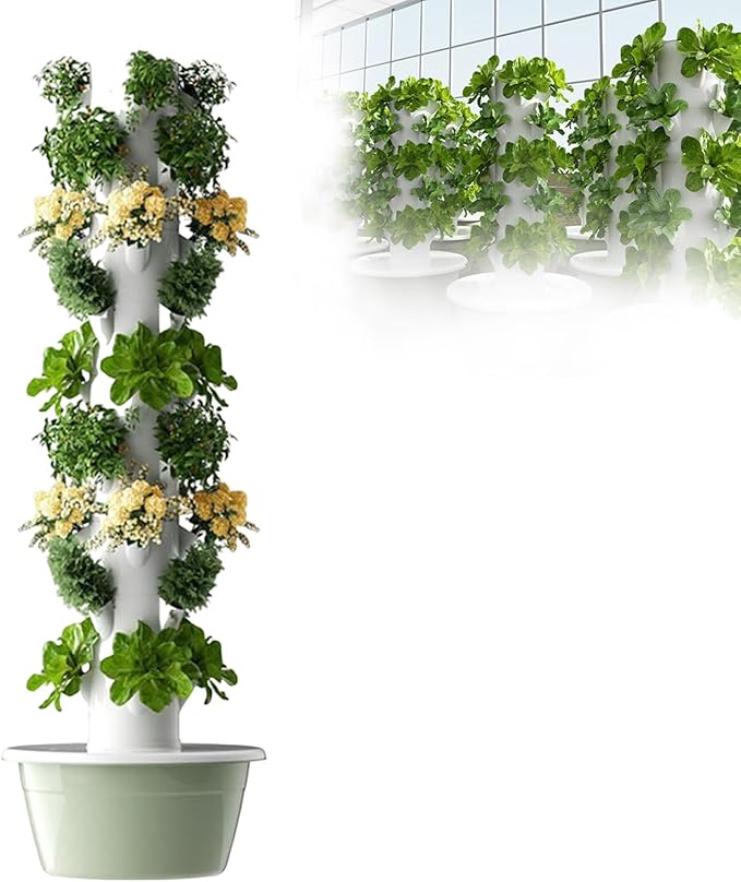 Hydroponic Tower | Vertical Planter Tower | Hydroponics Growing System Kit | Food Gradewith 20/28/36 Net Pots (with LED Grow Lights) 5Layer