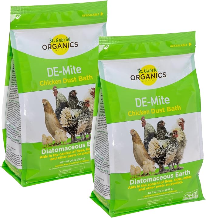 St. Gabriel Organic DE-Mite Chicken Dust Bath 20oz Pack of 2 - Diatomaceous Earth for Insect Control on Backyard Poultry