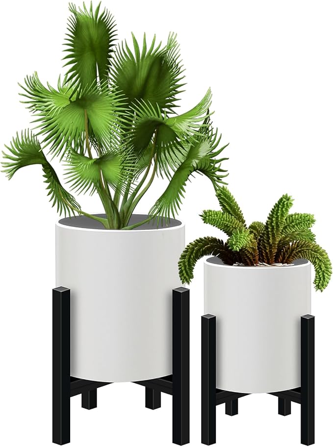 Plant Pot with Stands Set of 2 Mid Century Planters for Indoor Plants Modern Decorative Flower Pots for Balcony Office Living Room or Garden with Drainage Plug 12 inch &amp 10 inch