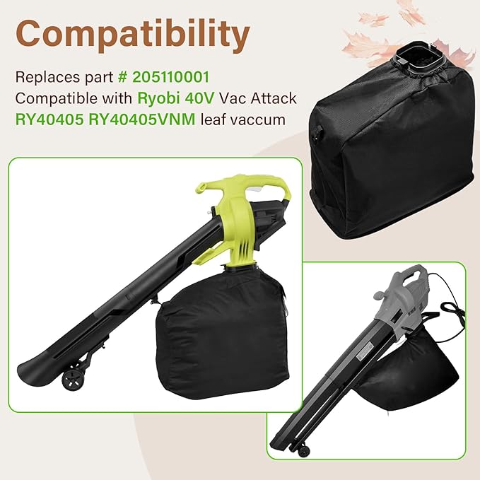 Leaf Bag Replacement Compatible with Ryobi Vacuum - RY40405 RY40405VNM 40V Vac Attack Leaf Blower Vacuum Mulcher Replaces for Ryobi Part # 205110001