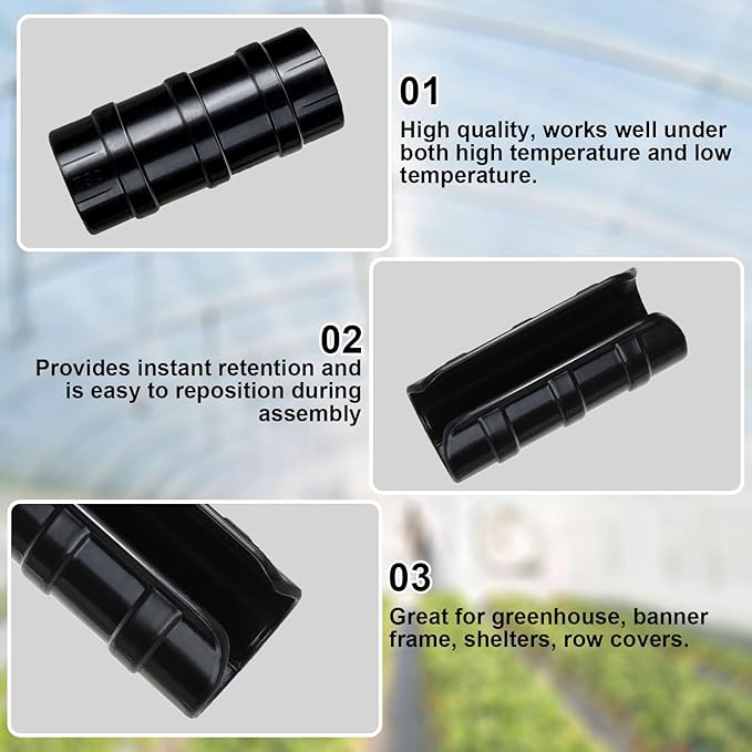 80PCS 3/4 inch Greenhouse Clips Black Greenhouse Clamps Black Plastic Clamps Garden Buildings Tube Clips for PVC Pipe Greenhouse Films Sunshade Nets Shelters Farming Gardening