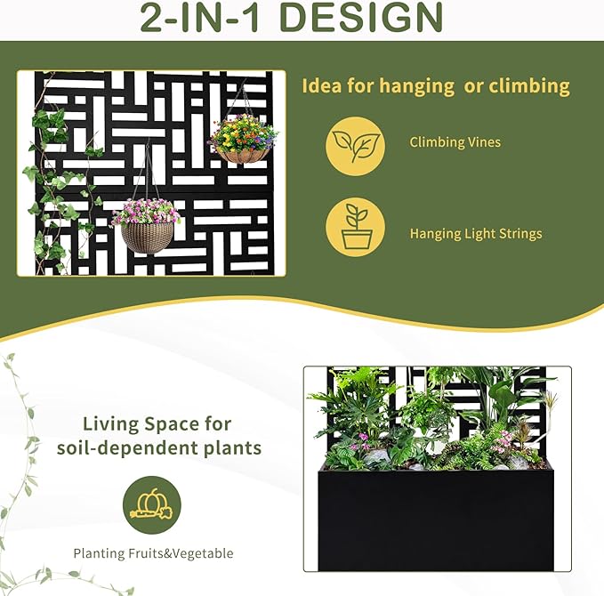 48 Outdoor Garden Flower Standing Planter BoxMetal Planter Raised Garden Trellis BedIndoor Outdoor Flower BedVertical Flower Pot Standwith Drainage Holesfor Patio Porch Yard Balcony (Black)