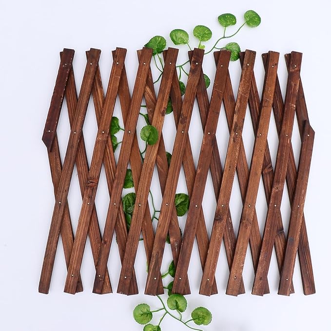 Angoily Expandable Carbonized Anticorrosive Wood Climbing Plant Support Trellis 44cm X 28cm Garden Vine Bracket Frame for Outdoor Patio and Balcony Plant Climbing