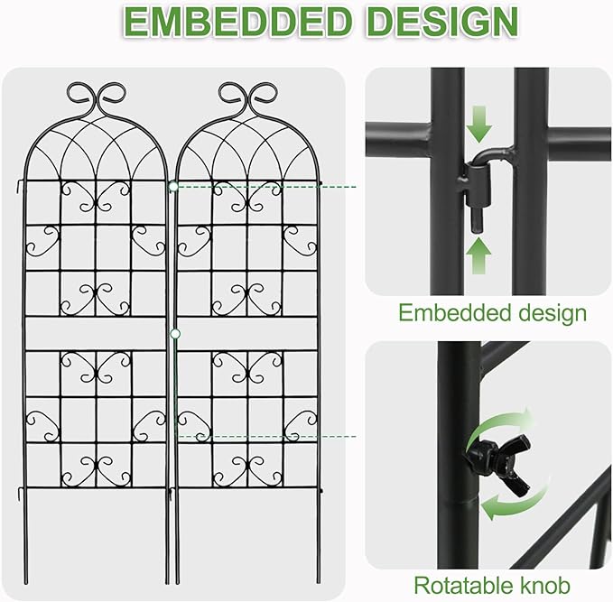 YOBAZAN 2 Pack 71x20in Garden Trellis Black Metal Coating Rustproof Easy to Install + Perfect for Supporting Climbing Plants Outdoor Roses Vines Flowers and Vegetables