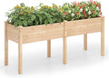 HAPPYGRILL Raised Garden Bed Outdoor Planter Raised Bed w/Drainage Holes Divider Panel 6 Supporting Legs Elevated Wood Planter Box for Backyard Patio Balcony 73” x 23” x 30” (Natural)