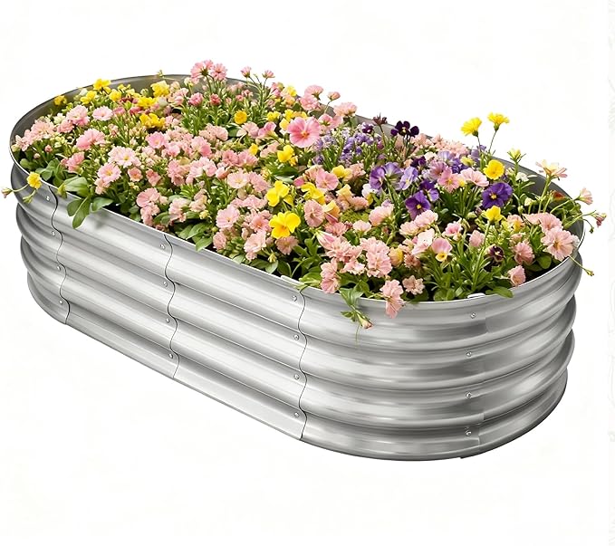 HGD Galvanized Raised Garden Bed Kit Galvanized Planter Garden Boxes Outdoor Oval Large Metal Raised Garden Beds for Vegetables &amp Flower