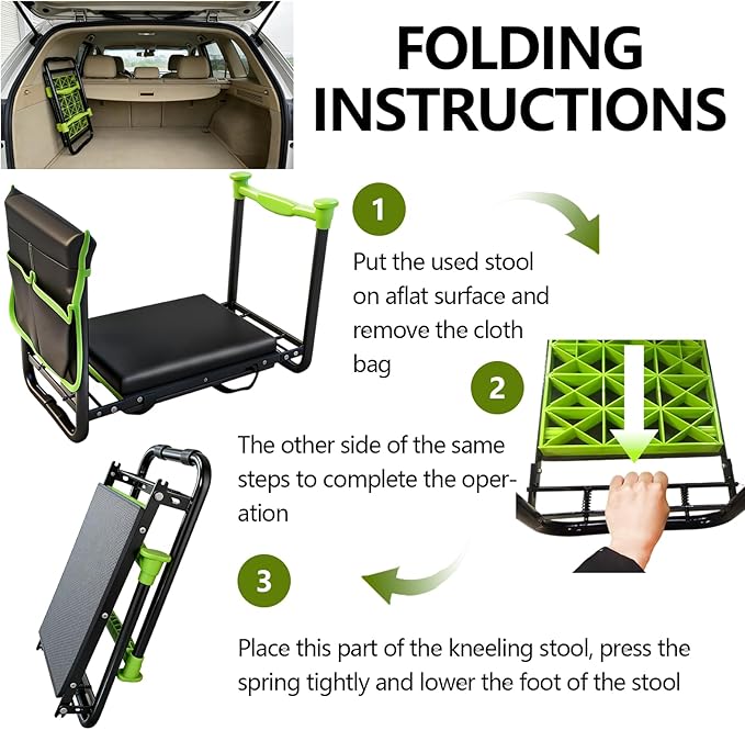 Garden Kneeler and Seat Heavy Duty Gardening Stool with 1.8 Thick Detachable Kneeling Pad Foldable Bench Chair with Tool Pouch and Bag for Knee &amp Back Pain Relief for Women Men Seniors (Green