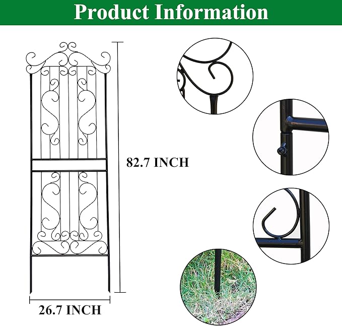 1 Pack Trellis for Climbing Plants 82.7 H x 26.7 W Tall Garden Trellis Wrought Iron Heavy Scroll Metal Decoration Lawn Patio for Rose Clematis Ivy Weather Resistant