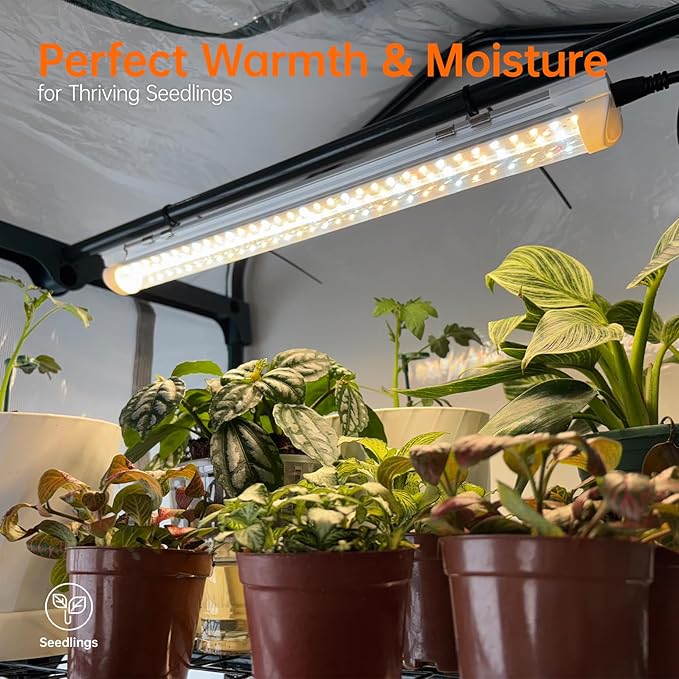 Bstrip Indoor Greenhouse with Grow Lights PVC Tent with Waterproof Base Mat Airflow Windows&ampZippered Door 4Pcs Grow Lights for Seed Starting with Timer 4-Tier Greenhouse Shelf 27.2x19.3x61.8in
