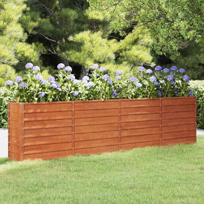 Large Corten Steel Garden Raised Bed Rustic &amp Modern Farmhouse Design Outdoor Planter Box Metal Raised Planter Bed for Vegetables Flowers 126x15.7x30.3 Brown-362