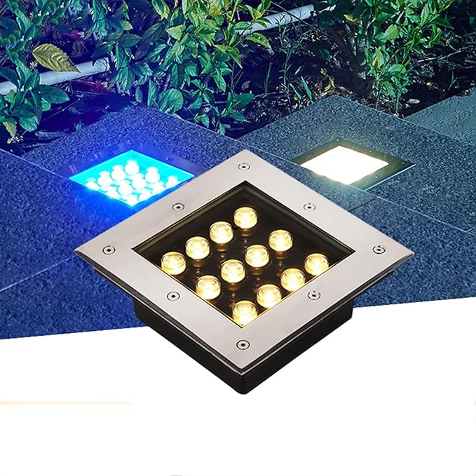 Outdoor Ground Lights Square LED Underground Light IP66 Waterproof AC85-265V Recessed Buried Lights for Garden Lawn Patio Deck Pathway Yard Walkway Landscape Spotlight(Warm White3W) (Green 9W)