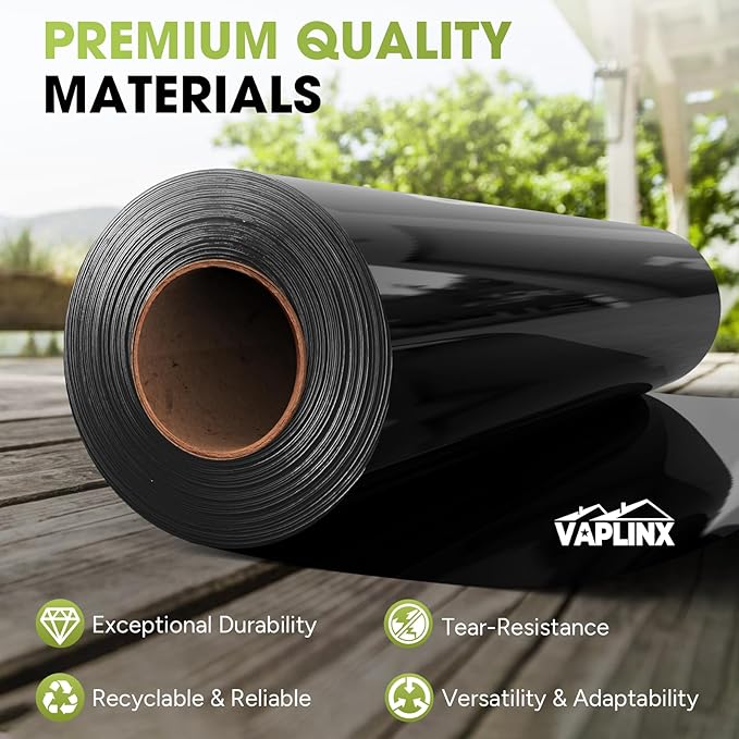 10 Mil Black Plastic Sheeting 2.5x100 FT – UV Protection Poly Sheeting Polyethylene Film Black Plastic Rolls for Garden Crawl Space Vapor Barrier Construction Landscaping Weed Moisture Control
