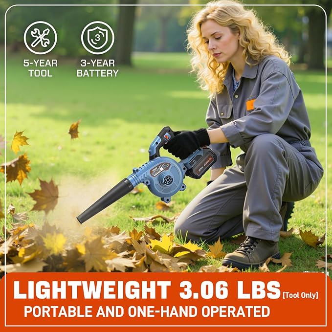 SENIX 20V Cordless Leaf Blower Electric Blowers with Brushless Motor 3 Variable Speed Modes 75 CFM and 180 MPH 2.5Ah Battery and Charger Included Lightweight Leaf Blowers for Lawn Care (BLX2-M)